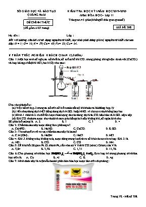 Đề kiểm tra học kỳ I môn Hóa học Lớp 11 - Mã đề 308 - Năm học 2019-2020 - Sở giáo dục và đào tạo Quảng Nam